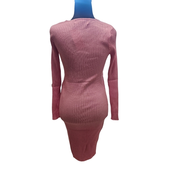 NWT Tam Ware Surplice Wrap Bodycon Knit Midi Dress Pink Medium - Picture 6 of 6